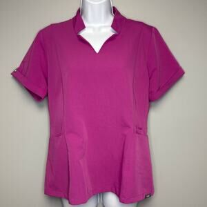FIGS Rafaela Oversized Pocketed Stretch Scrub Top Pink Magenta Womens Sz M